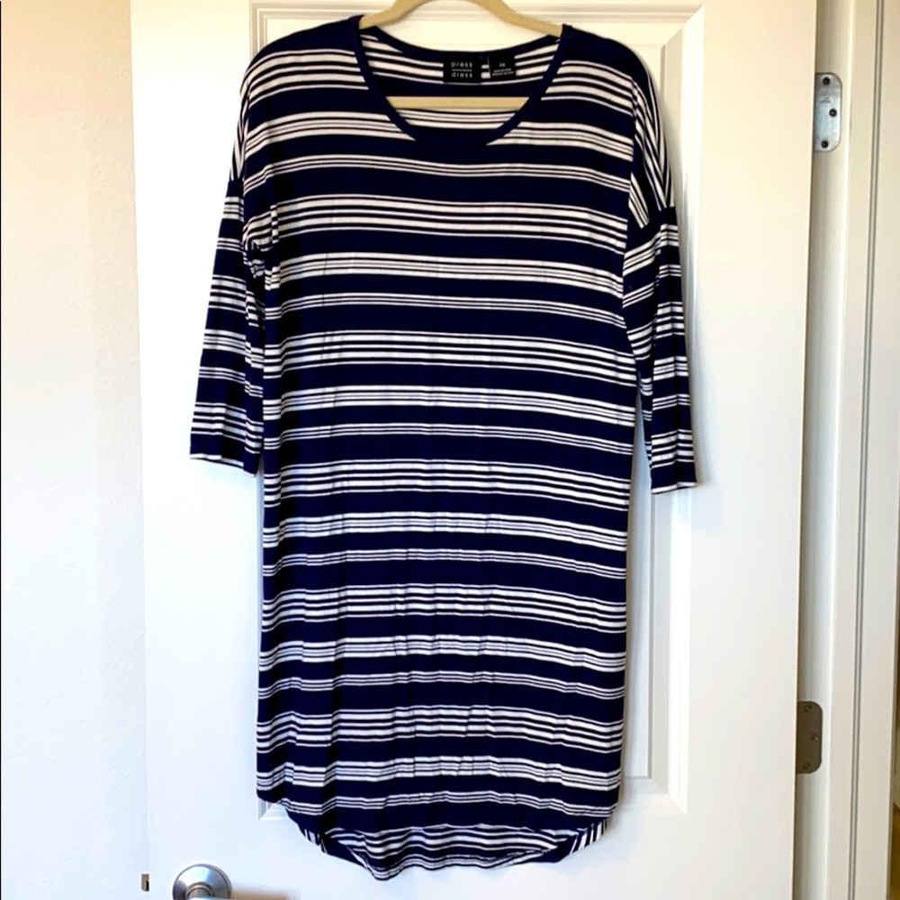 3/4 Length Sleeve T-Shirt Dress Navy / White